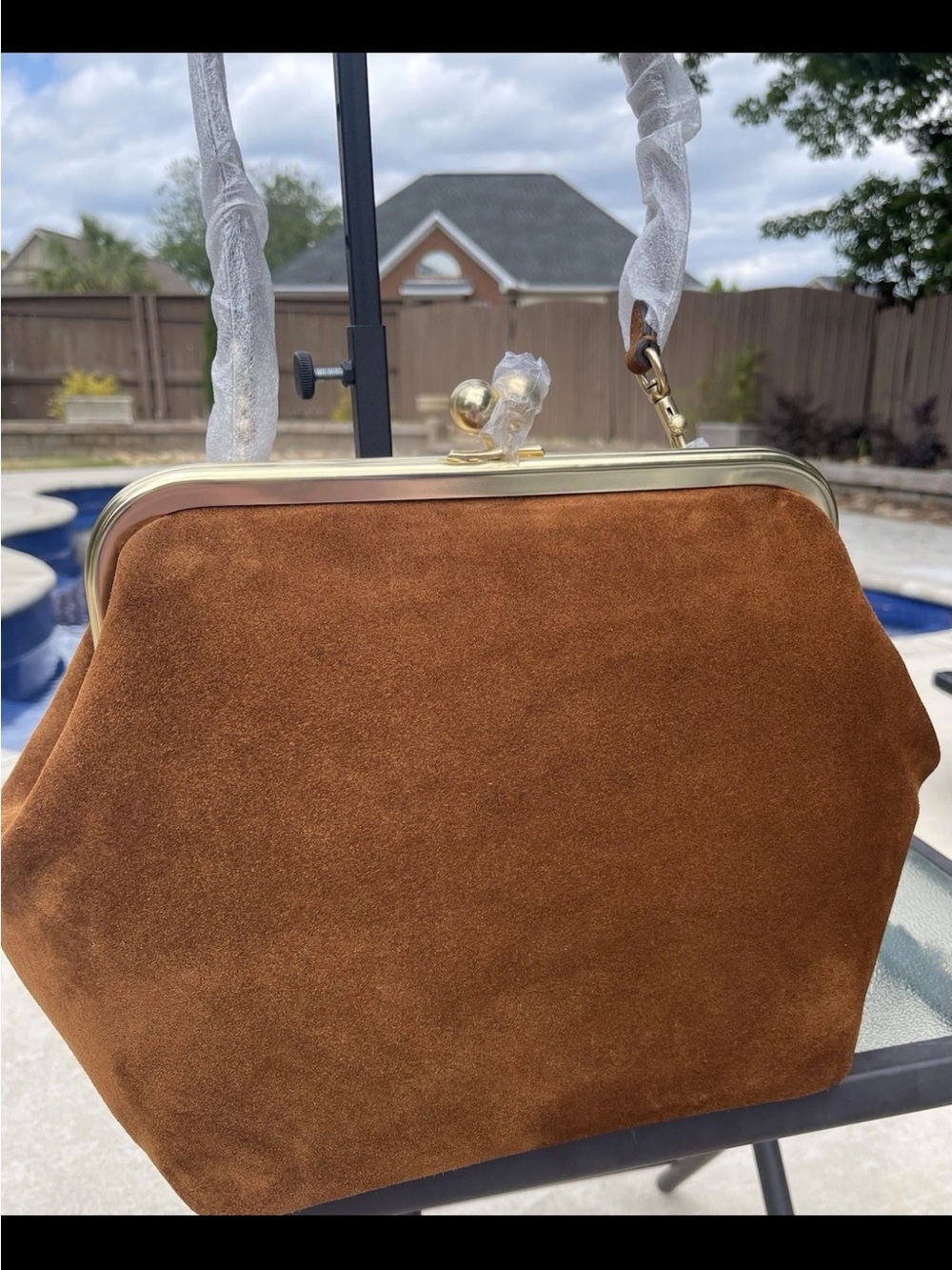 Coach Suede Kisslock Frame 27 Bag NWT Medium Sz lovely color Warm Brown gift box - Picture 4 of 16